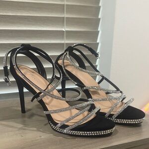 Black Rhinestone Strappy Heels